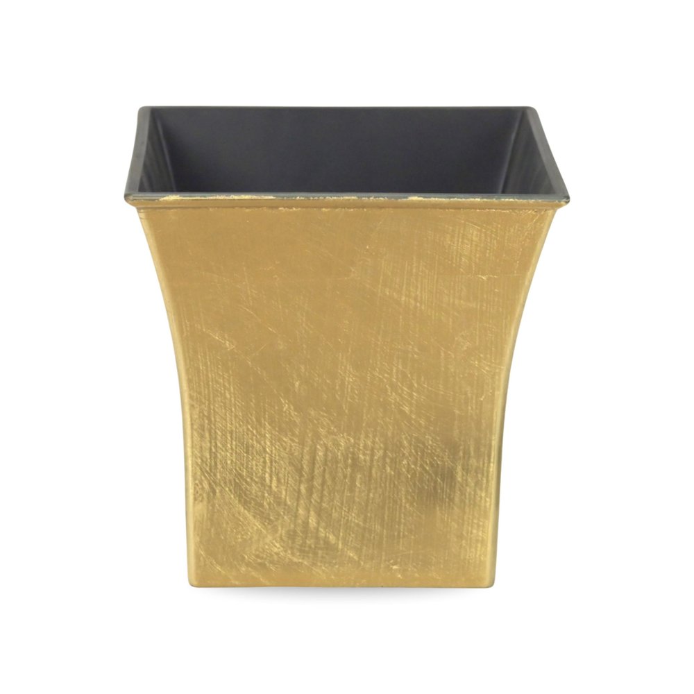 7" Gold Recycled Plastic Indoor Outdoor Square Pot Planter on a white background