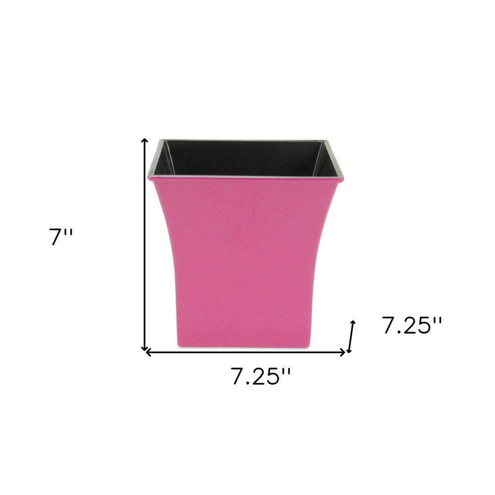 7" Hot Pink Recycled Plastic Indoor Outdoor Square Pot Planter on a white background