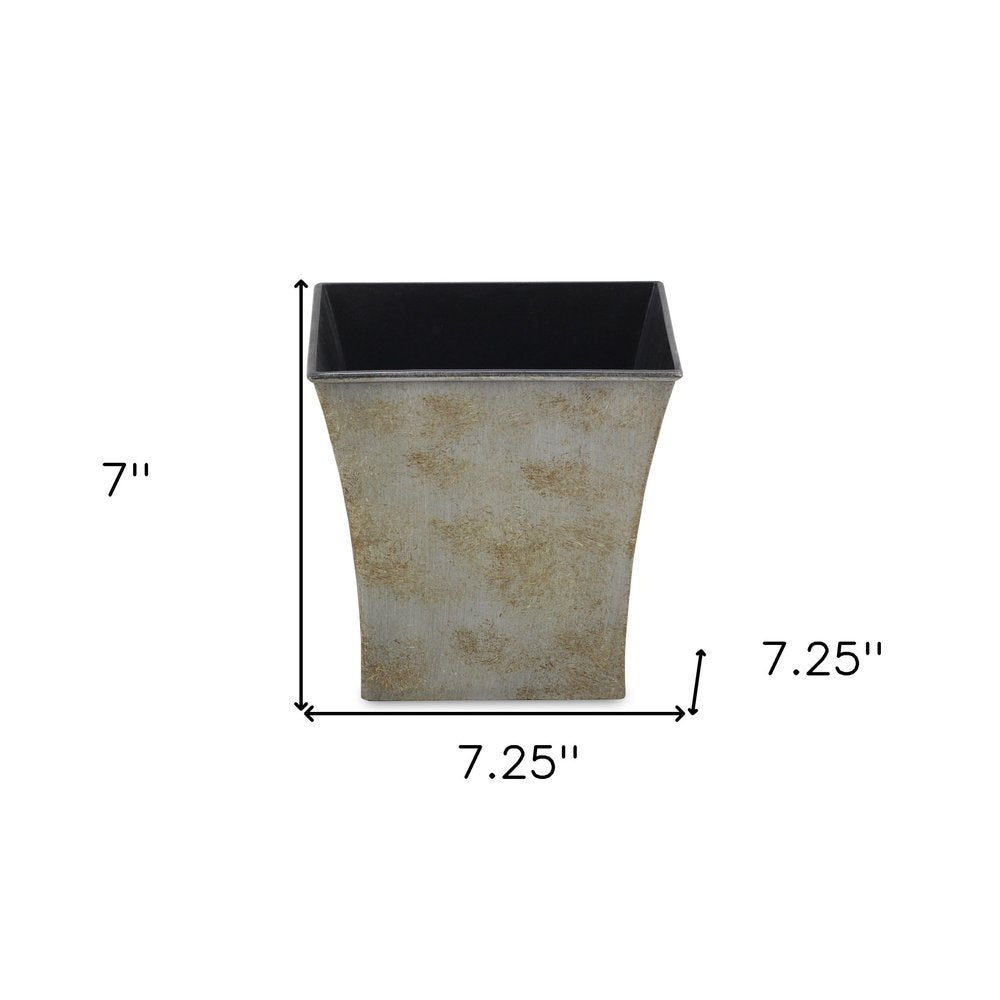 7" Gray Recycled Plastic Indoor Outdoor Square Pot Planter - 7" H x 7.25" W x 7.25" D on a white background