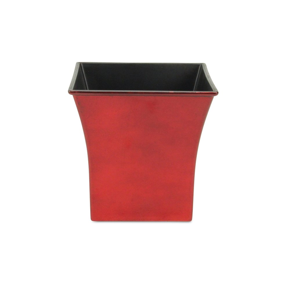7" Red Recycled Plastic Indoor Outdoor Square Pot Planter - 7" H x 7.25" W x 7.25" D on a white background