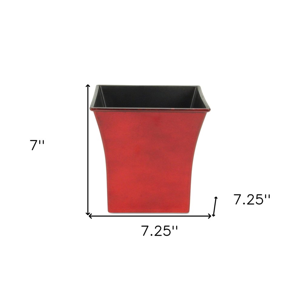7" Red Recycled Plastic Indoor Outdoor Square Pot Planter - 7" H x 7.25" W x 7.25" D on a white background