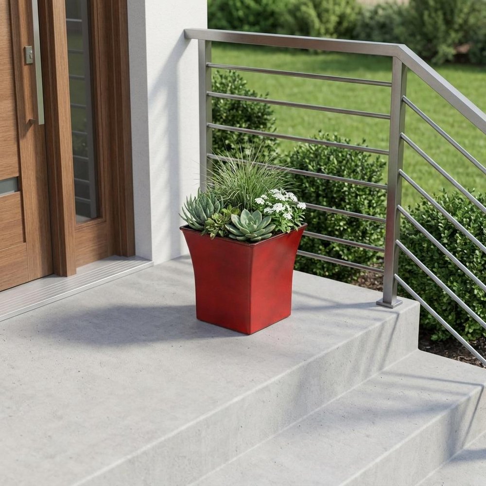 7" Red Recycled Plastic Indoor Outdoor Square Pot Planter