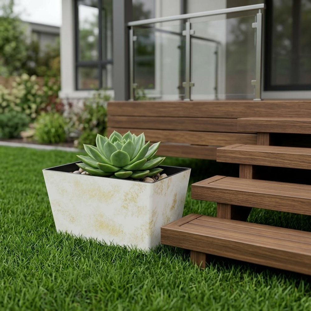 8" Cream Recycled Plastic Indoor Outdoor Rectangular Planter Box