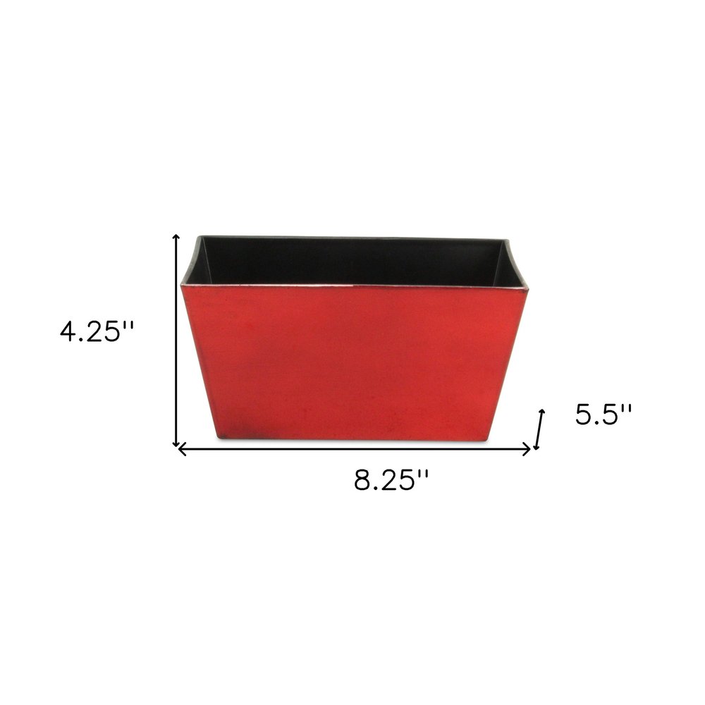 8" Red Recycled Plastic Indoor Outdoor Rectangular Planter Box on a white background