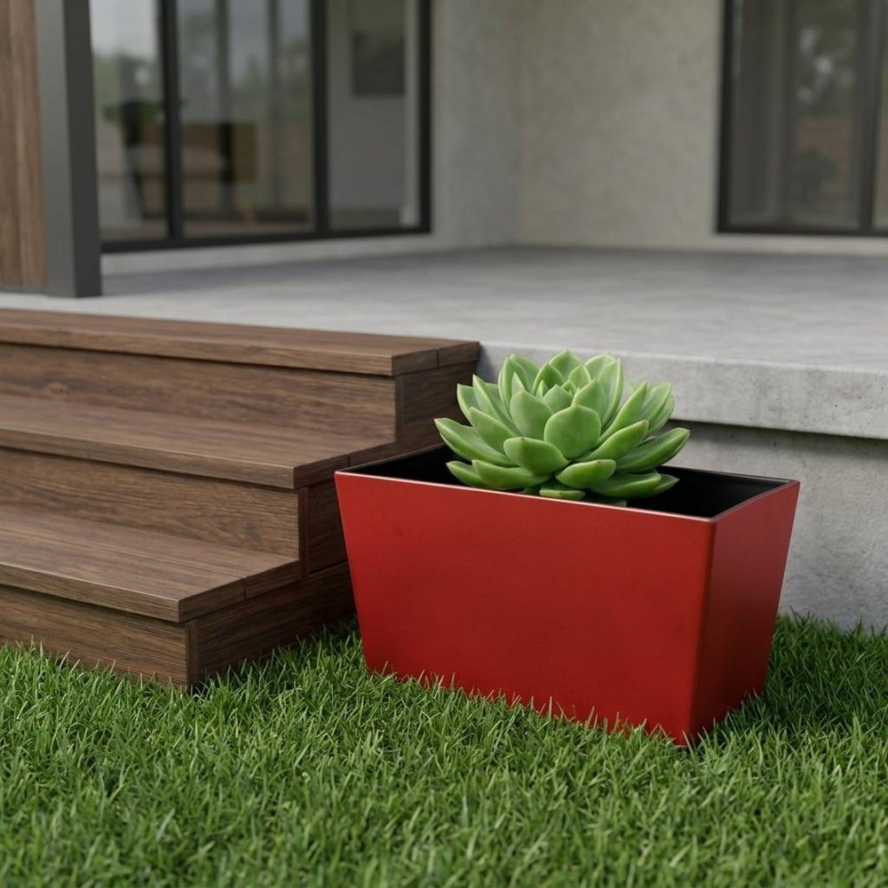 8" Red Recycled Plastic Indoor Outdoor Rectangular Planter Box
