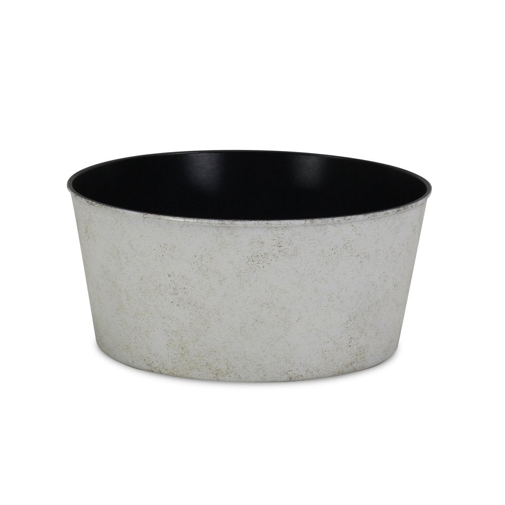 12" Cream Recycled Plastic Indoor Outdoor Round Pot Planter. Outdoor planter isolated on a plain white background, showing a plastic surface.