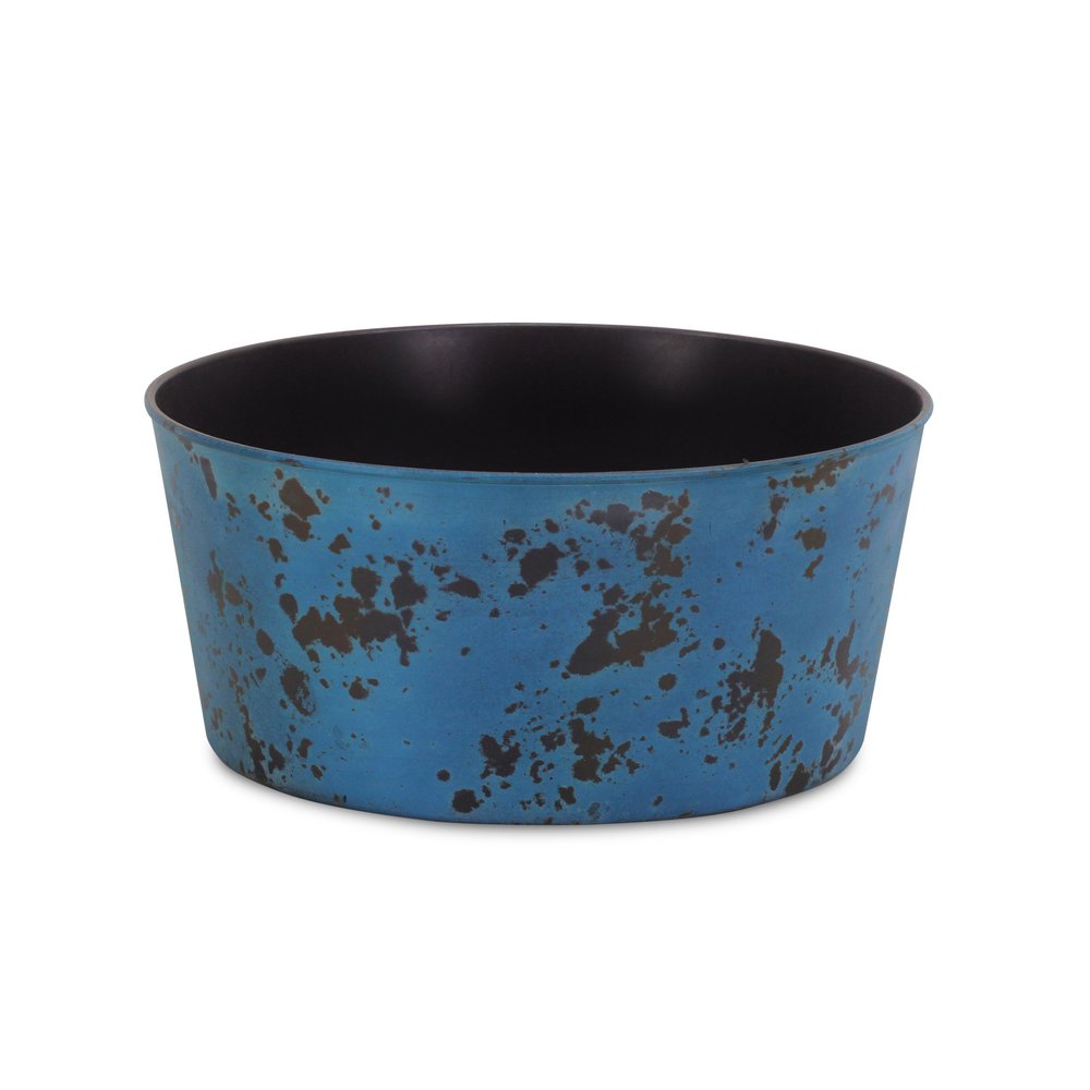 12" Blue Recycled Plastic Indoor Outdoor Round Pot Planter. Outdoor planter isolated on a plain white background, in a blue plastic finish.
