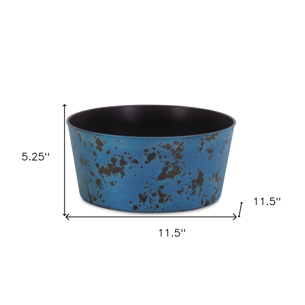 12" Blue Recycled Plastic Indoor Outdoor Round Pot Planter. Outdoor planter isolated on a plain white background, finished in blue plastic.