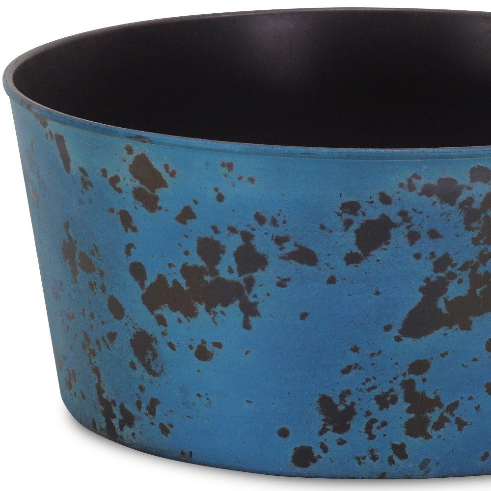 Close-up of 12" Blue Recycled Plastic Indoor Outdoor Round Pot Planter showing blue plastic detail.