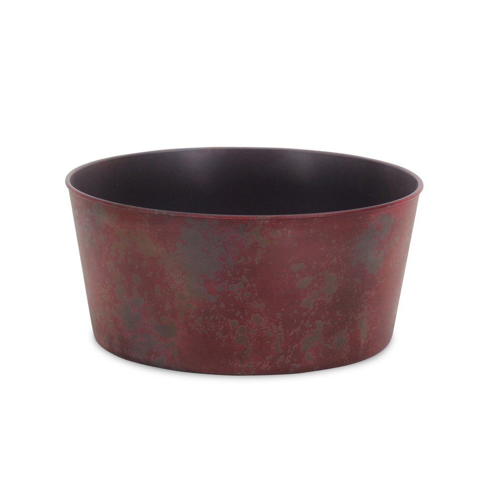 12" Red Recycled Plastic Indoor Outdoor Round Pot Planter - SKU 488306. Outdoor planter isolated on a plain white background, in a red plastic finish.