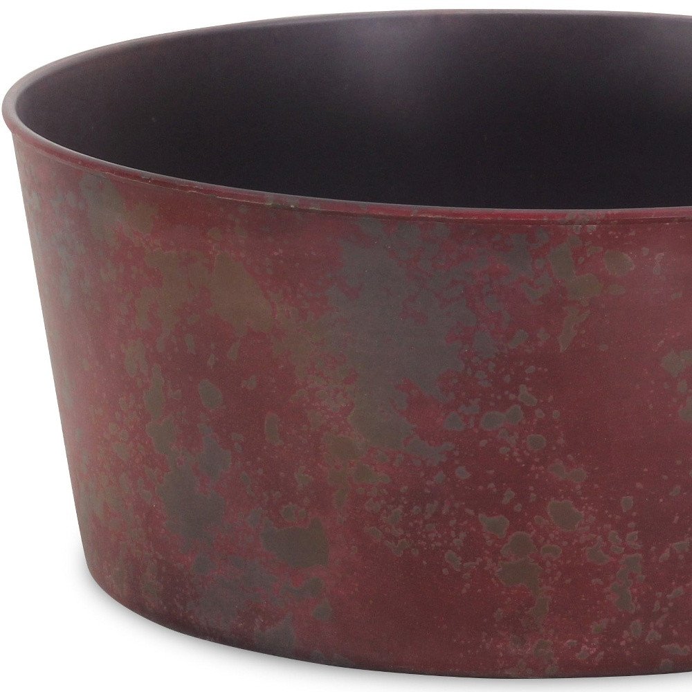 12" Red Recycled Plastic Indoor Outdoor Round Pot Planter - SKU 488306 detail shot of the red plastic finish.