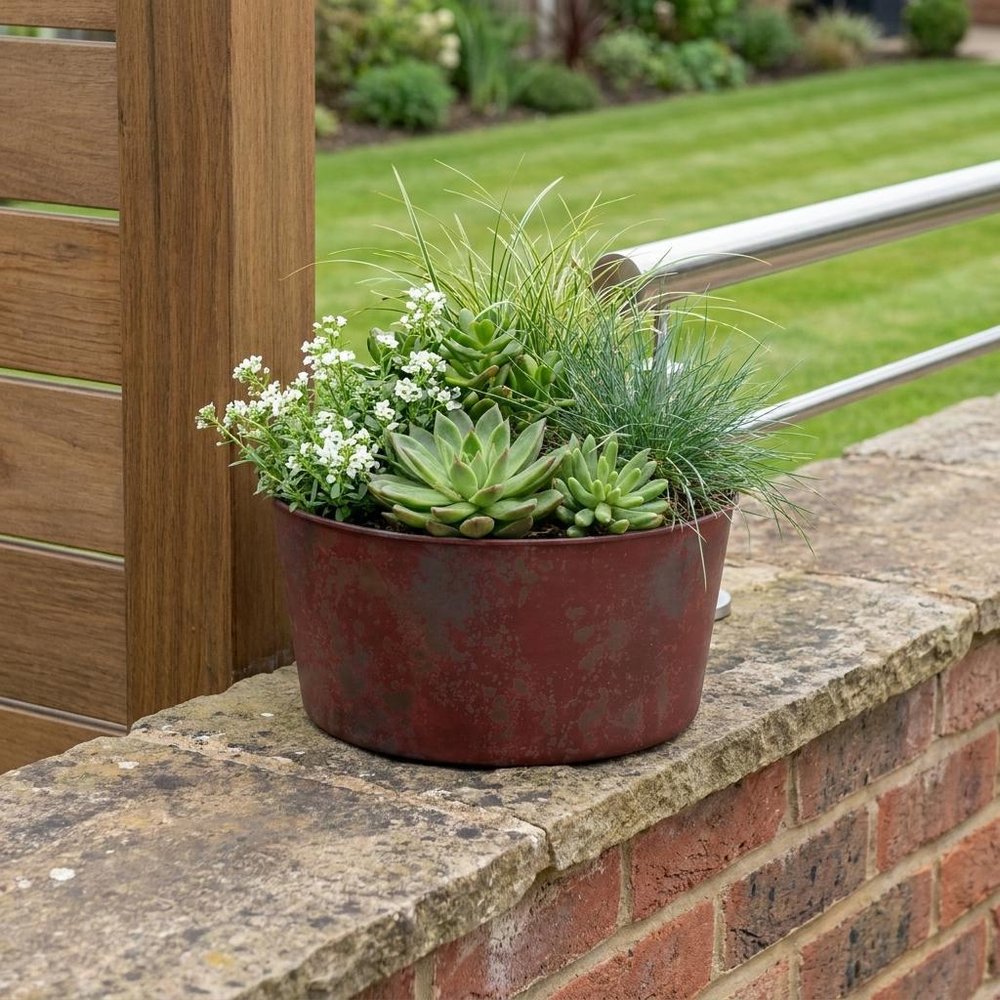 12" Red Recycled Plastic Indoor Outdoor Round Pot Planter