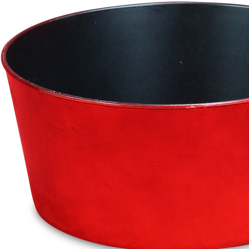 12" Red Recycled Plastic Indoor Outdoor Round Pot Planter - SKU 488307 detail shot of the red plastic finish.