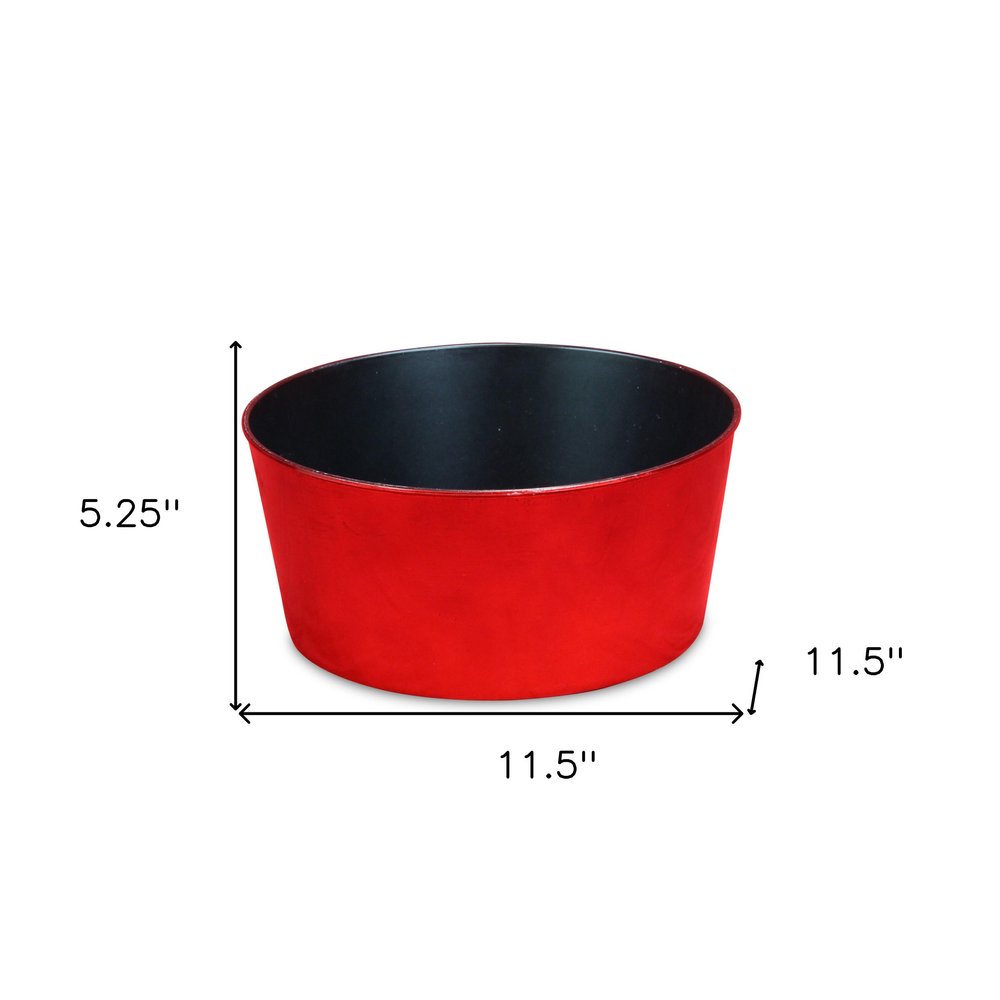 12" Red Recycled Plastic Indoor Outdoor Round Pot Planter - SKU 488307. Outdoor planter isolated on a plain white background, finished in red plastic.