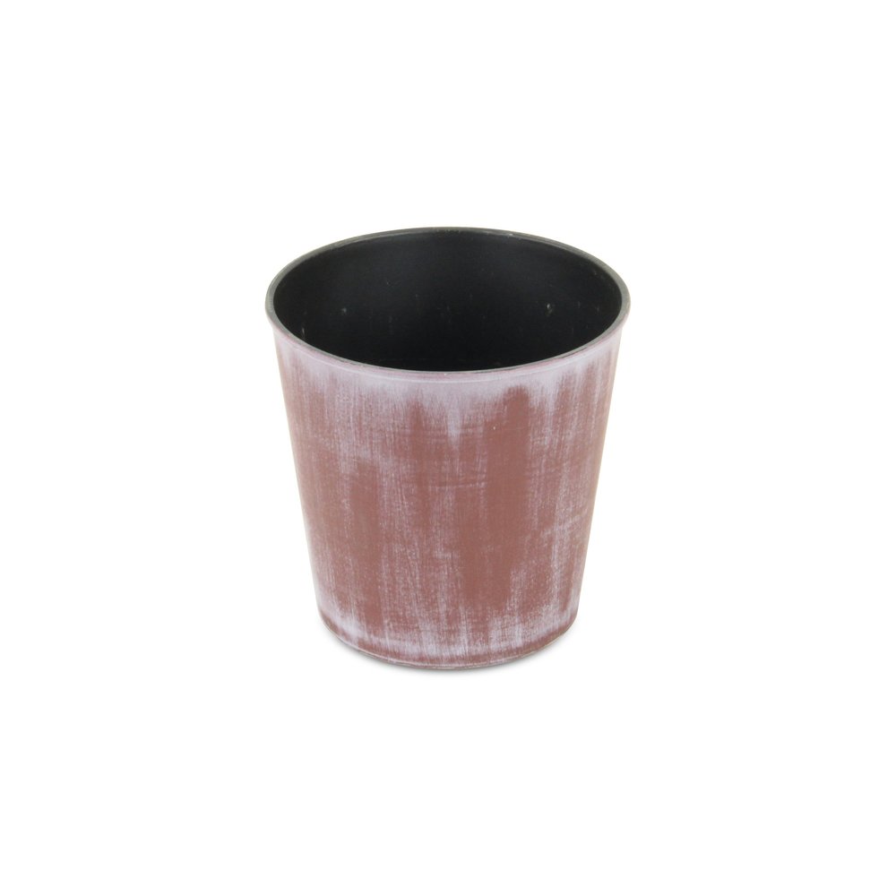 5" Brown and Off White Textural Tone On Tone Recycled Plastic Indoor Outdoor Round Pot Planter. Outdoor planter isolated on a plain white background, finished in brown plastic.