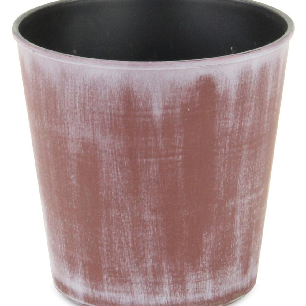 5" Brown and Off White Textural Tone On Tone Recycled Plastic Indoor Outdoor Round Pot Planter. Outdoor planter isolated on a plain white background, showing a off-white plastic surface.