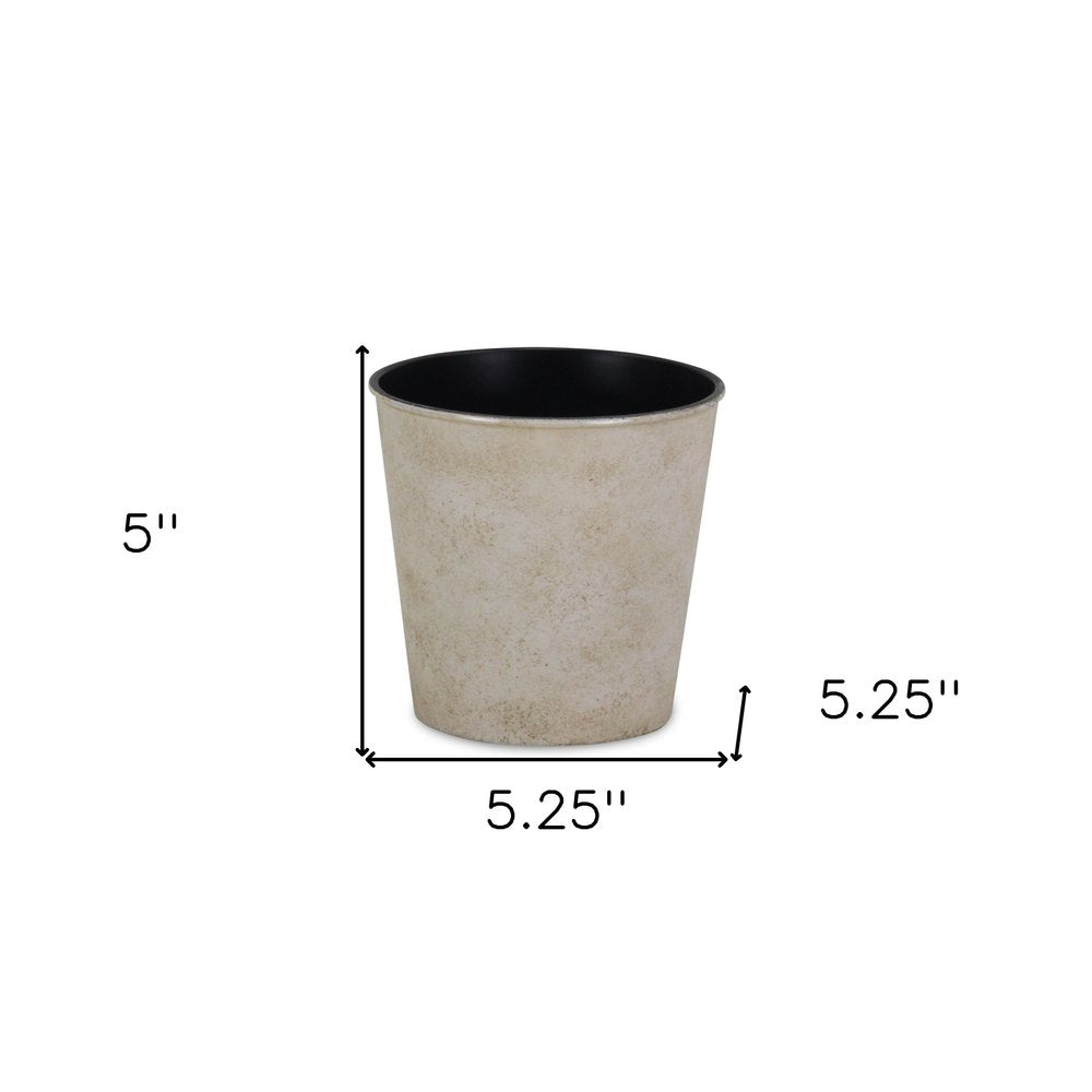 5" Cream Recycled Plastic Indoor Outdoor Round Pot Planter. Outdoor planter isolated on a plain white background, showing a cream plastic surface.