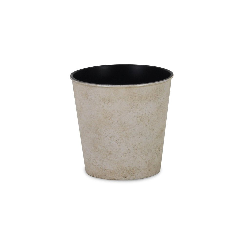 5" Cream Recycled Plastic Indoor Outdoor Round Pot Planter. Outdoor planter isolated on a plain white background, finished in cream plastic.