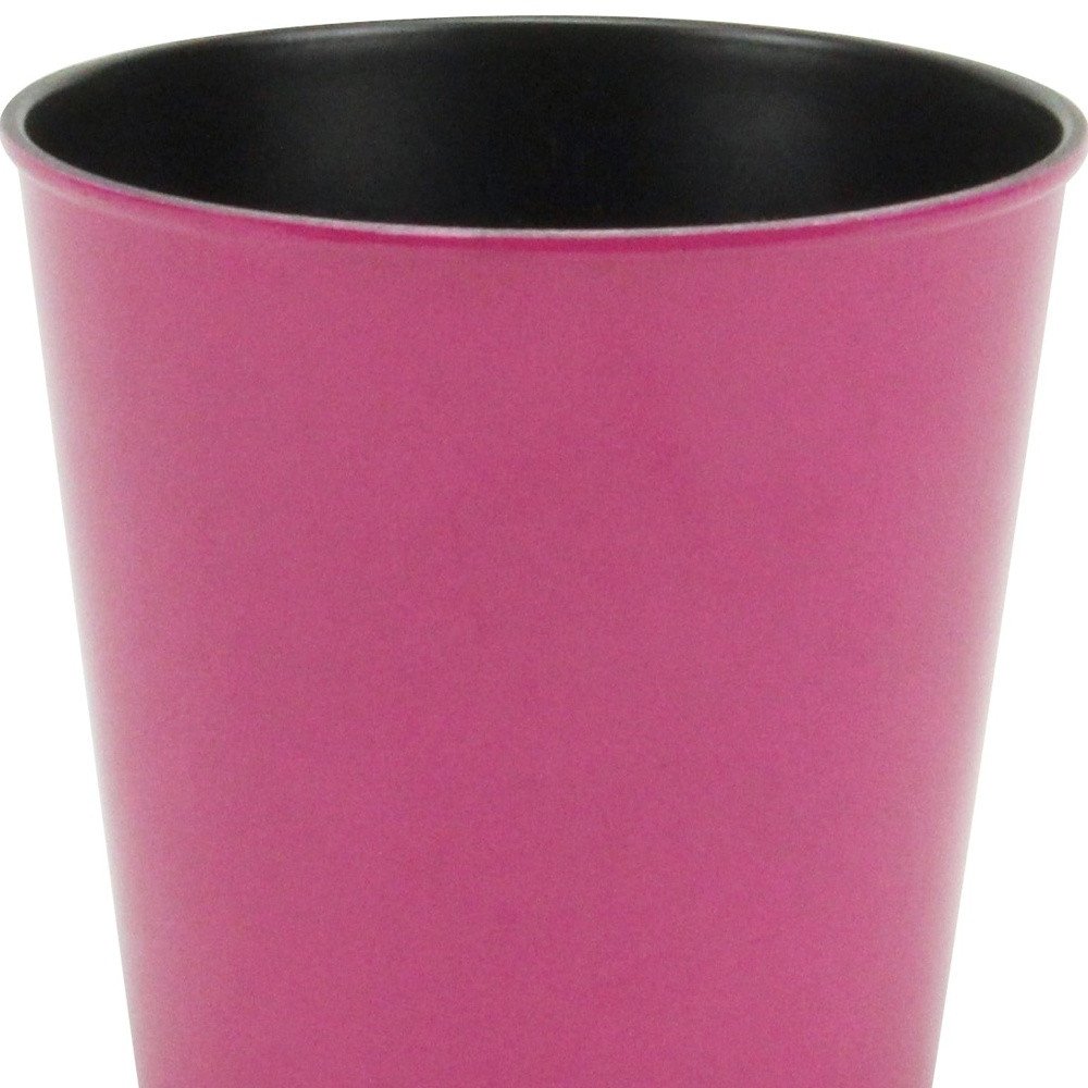 5" Hot Pink Recycled Plastic Indoor Outdoor Round Pot Planter. Outdoor planter isolated on a plain white background, finished in pink plastic.