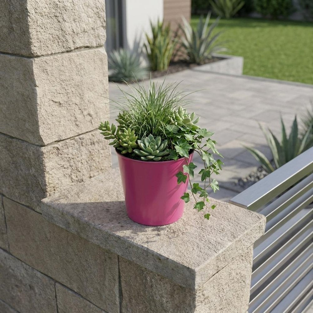5" Hot Pink Recycled Plastic Indoor Outdoor Round Pot Planter
