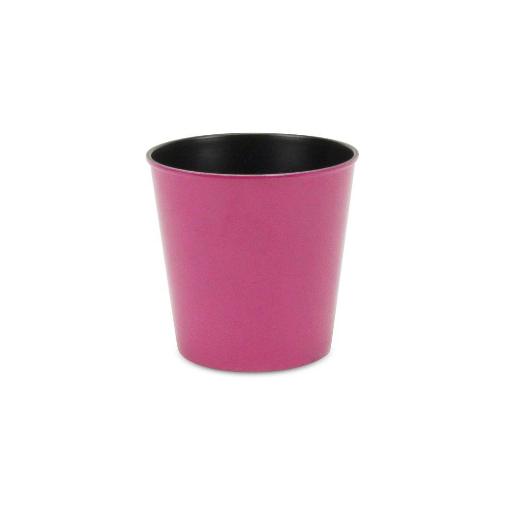 5" Hot Pink Recycled Plastic Indoor Outdoor Round Pot Planter. Outdoor planter isolated on a plain white background, in a pink plastic finish.
