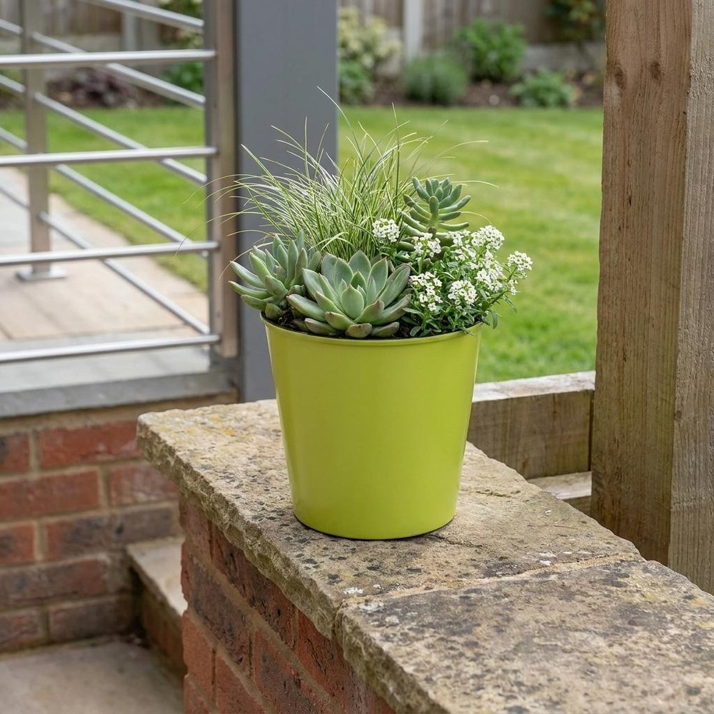 5" Lime Green Recycled Plastic Indoor Outdoor Round Pot Planter