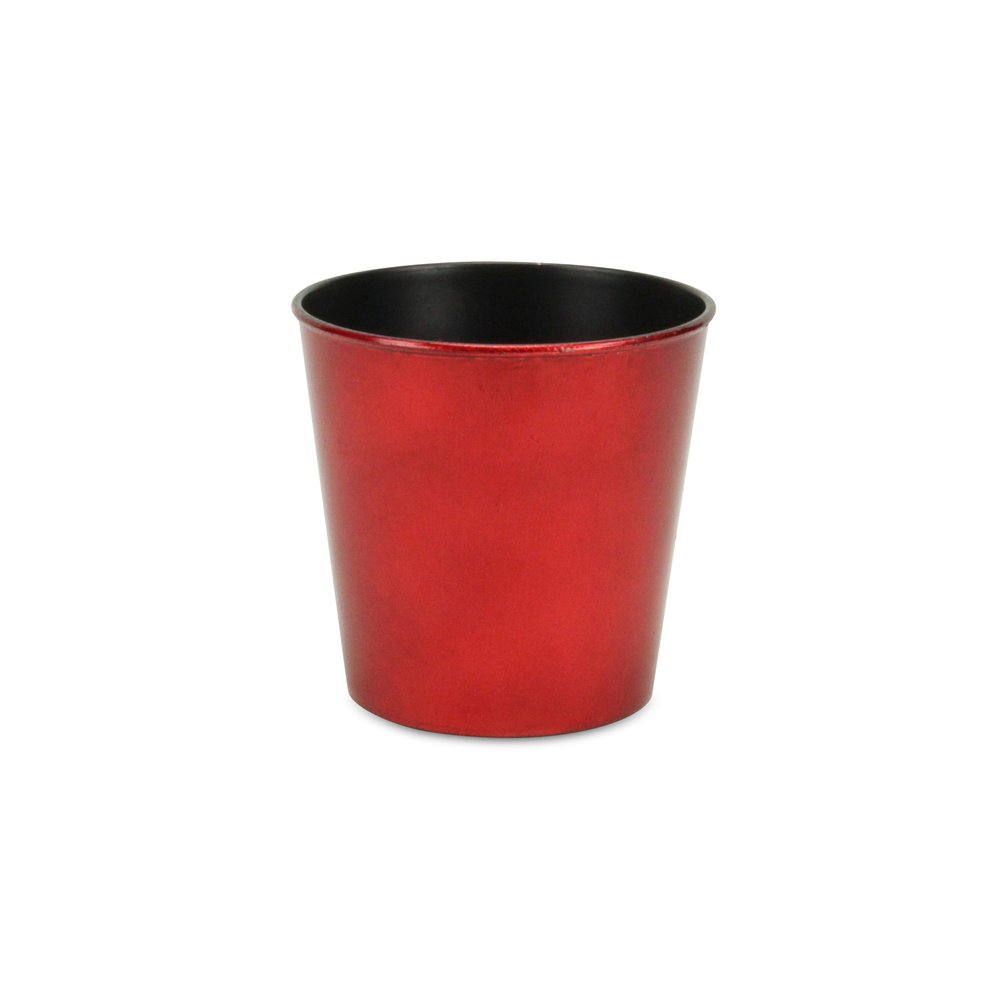 5" Red Recycled Plastic Indoor Outdoor Round Pot Planter. Outdoor planter isolated on a plain white background, showing a red plastic surface.