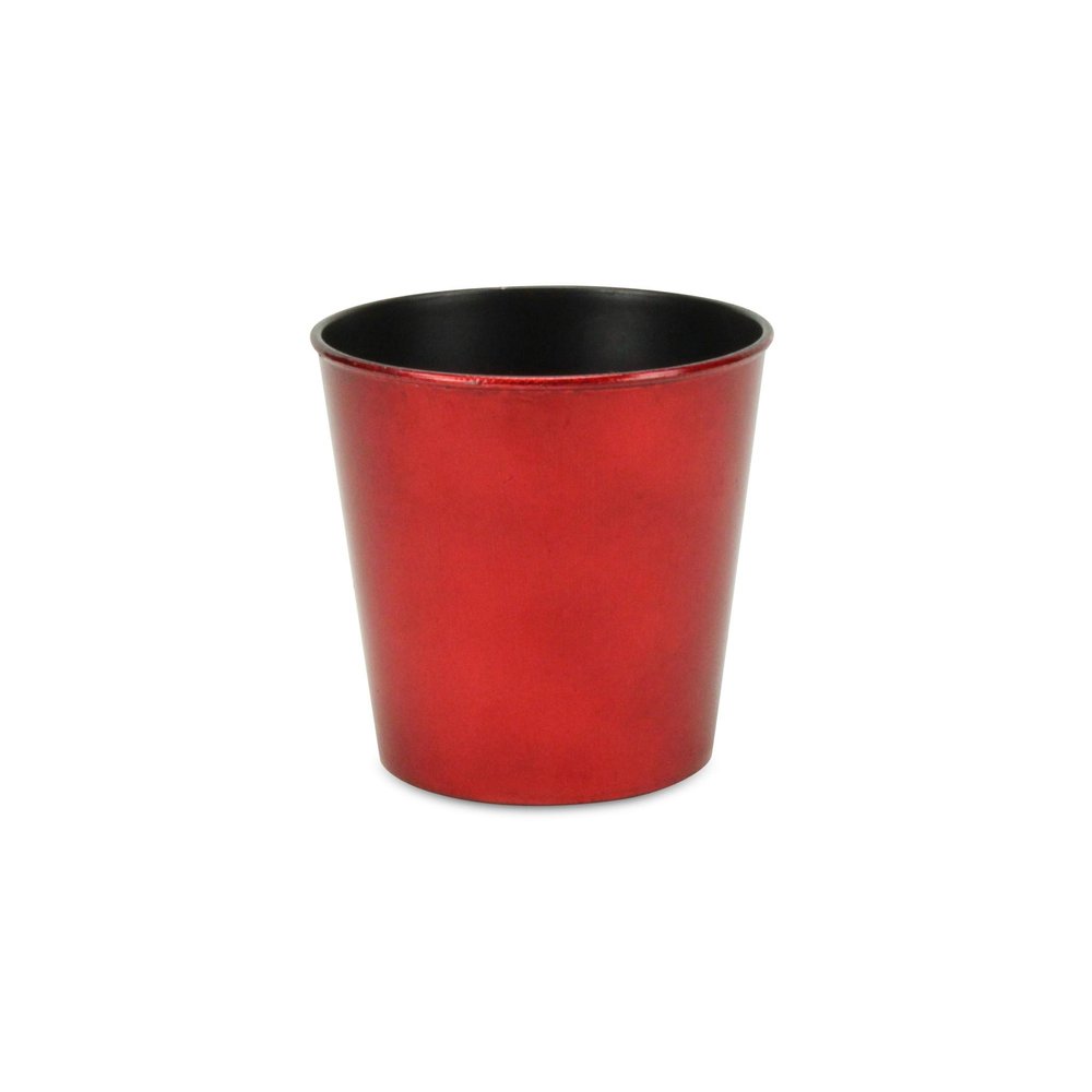 5" Red Recycled Plastic Indoor Outdoor Round Pot Planter. Outdoor planter isolated on a plain white background, showing a red plastic surface.