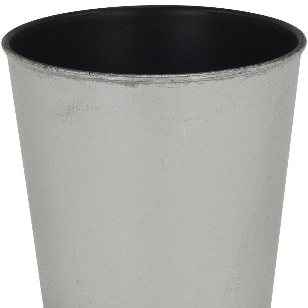 5" Silver Recycled Plastic Indoor Outdoor Round Pot Planter. Outdoor planter isolated on a plain white background, showing a silver plastic surface.