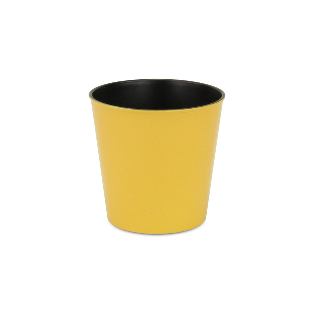 5" Yellow Recycled Plastic Indoor Outdoor Round Pot Planter. Outdoor planter isolated on a plain white background, in a yellow plastic finish.