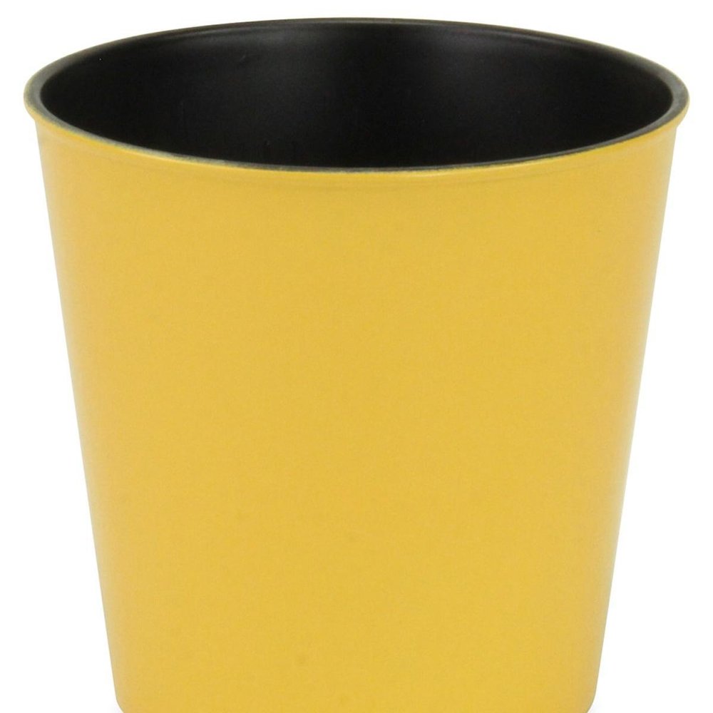 5" Yellow Recycled Plastic Indoor Outdoor Round Pot Planter. Outdoor planter isolated on a plain white background, showing a yellow plastic surface.