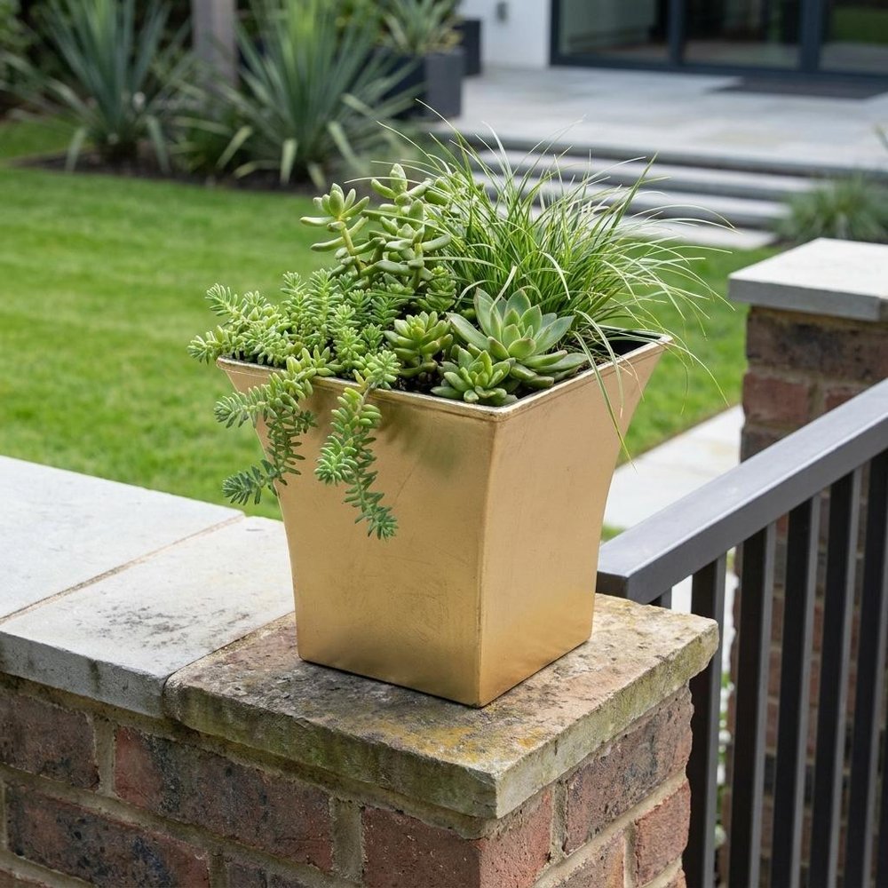 5" Gold Recycled Plastic Indoor Outdoor Square Pot Planter