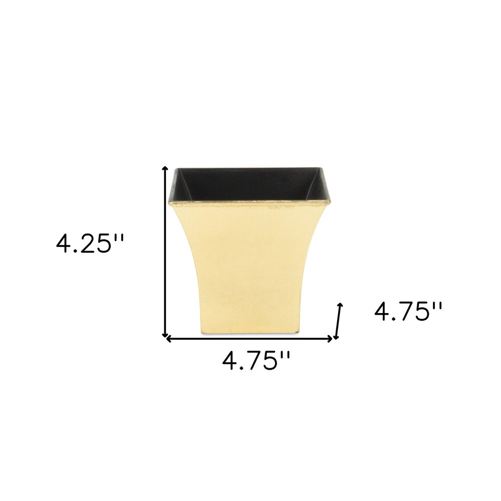 5" Gold Recycled Plastic Indoor Outdoor Square Pot Planter. Outdoor planter isolated on a plain white background, showing a plastic surface.