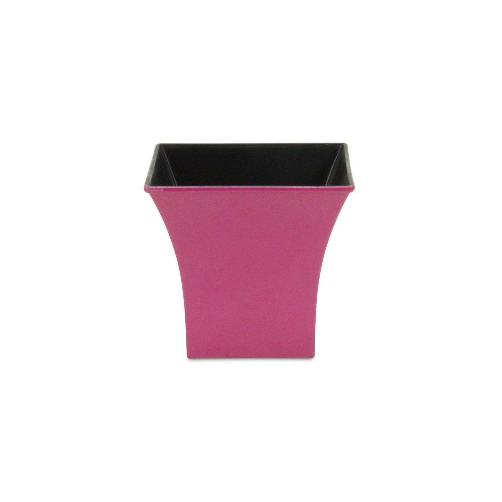 5" Hot Pink Recycled Plastic Indoor Outdoor Square Pot Planter. Outdoor planter isolated on a plain white background, finished in pink plastic.