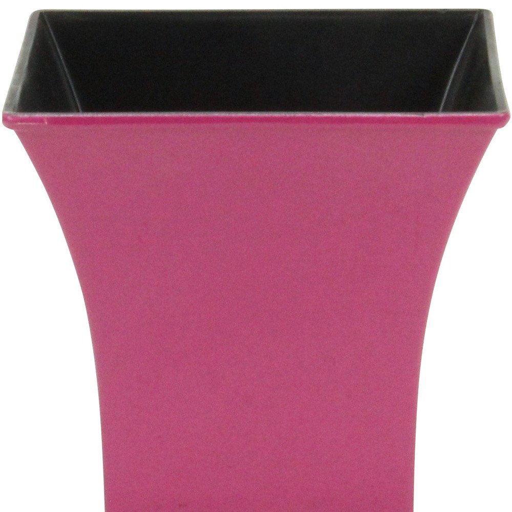 5" Hot Pink Recycled Plastic Indoor Outdoor Square Pot Planter. Outdoor planter isolated on a plain white background, showing a pink plastic surface.