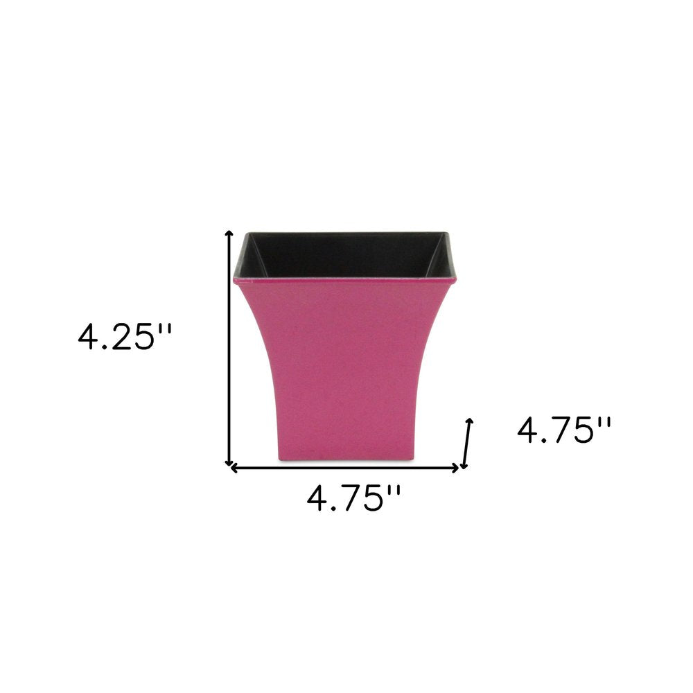 5" Hot Pink Recycled Plastic Indoor Outdoor Square Pot Planter. Outdoor planter isolated on a plain white background, in a pink plastic finish.