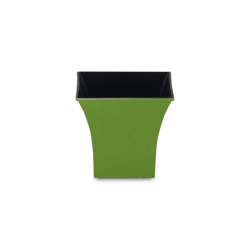 5" Lime Green Recycled Plastic Indoor Outdoor Square Pot Planter. Outdoor planter isolated on a plain white background, finished in green plastic.