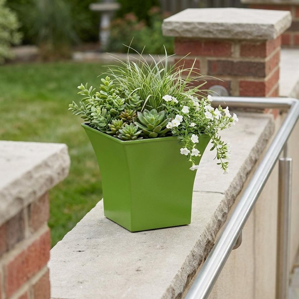 5" Lime Green Recycled Plastic Indoor Outdoor Square Pot Planter