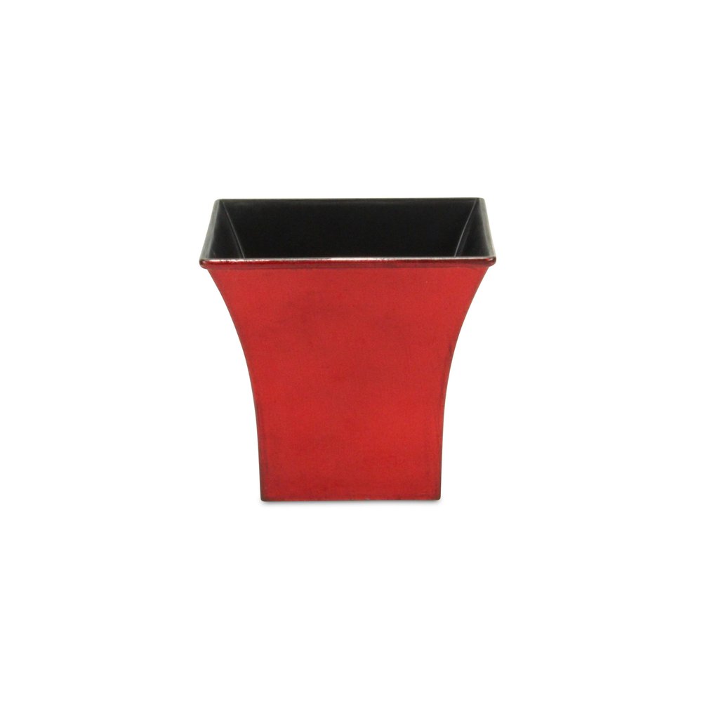 5" Red Recycled Plastic Indoor Outdoor Square Pot Planter. Outdoor planter isolated on a plain white background, in a red plastic finish.