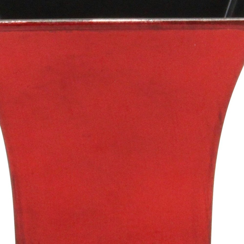 Close-up of 5" Red Recycled Plastic Indoor Outdoor Square Pot Planter showing the red plastic texture.