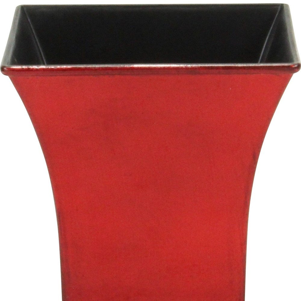 5" Red Recycled Plastic Indoor Outdoor Square Pot Planter. Outdoor planter isolated on a plain white background, in a red plastic finish.