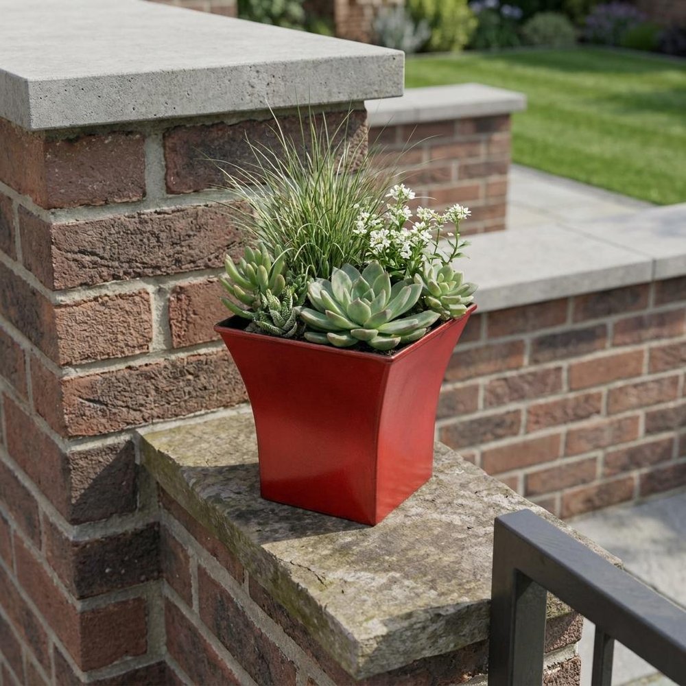 5" Red Recycled Plastic Indoor Outdoor Square Pot Planter