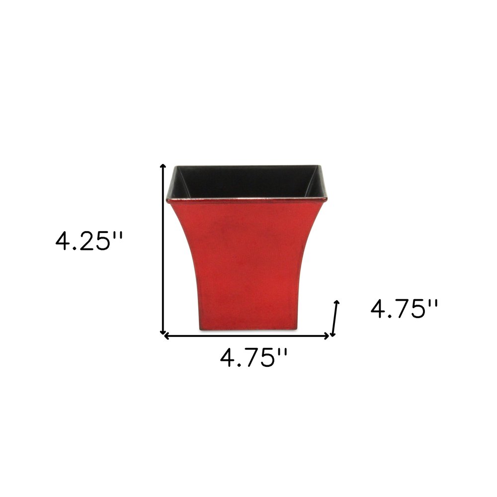 5" Red Recycled Plastic Indoor Outdoor Square Pot Planter. Outdoor planter isolated on a plain white background, finished in red plastic.