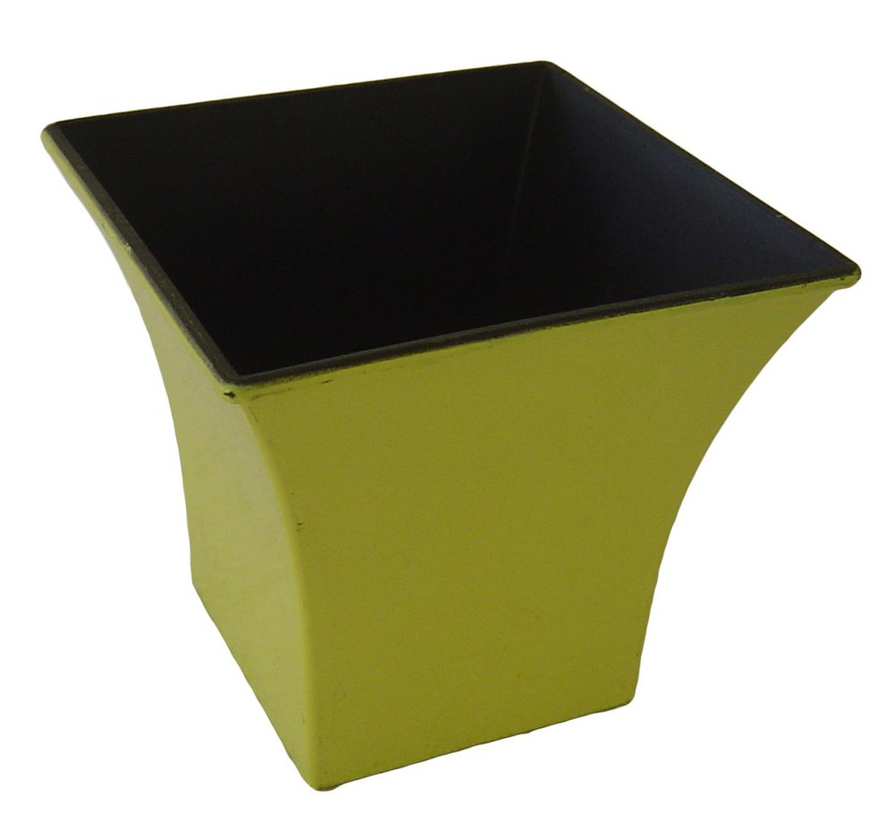5" Yellow Recycled Plastic Indoor Outdoor Square Pot Planter. Outdoor planter isolated on a plain white background, finished in yellow plastic.