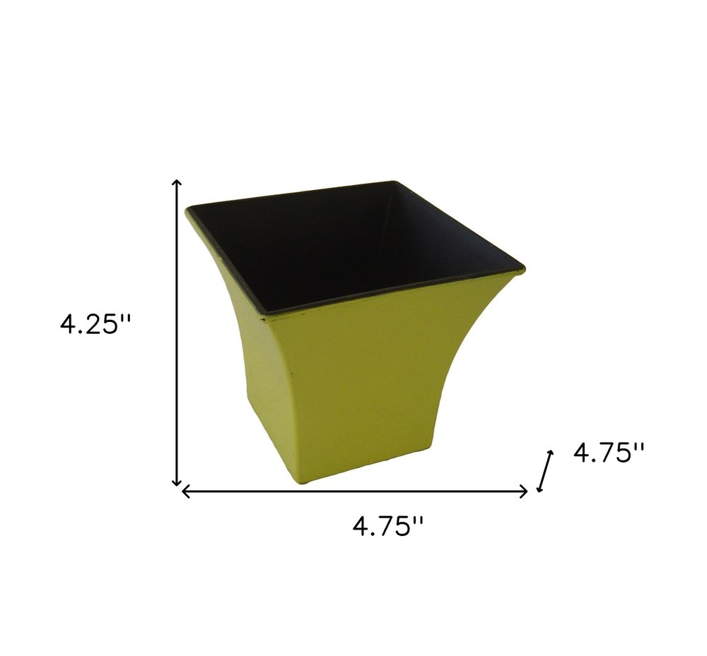 5" Yellow Recycled Plastic Indoor Outdoor Square Pot Planter. Outdoor planter isolated on a plain white background, showing a yellow plastic surface.