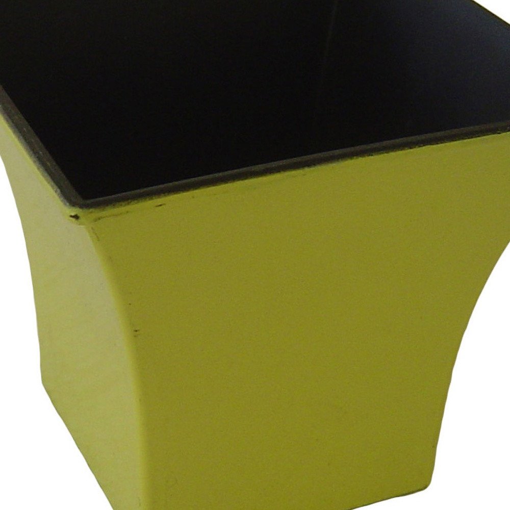 Close-up of 5" Yellow Recycled Plastic Indoor Outdoor Square Pot Planter showing yellow plastic detail.
