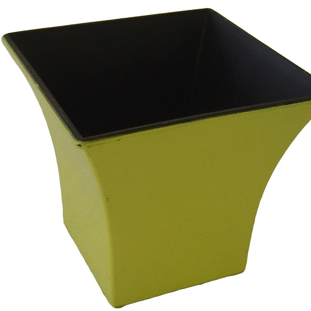 5" Yellow Recycled Plastic Indoor Outdoor Square Pot Planter. Outdoor planter isolated on a plain white background, showing a yellow plastic surface.