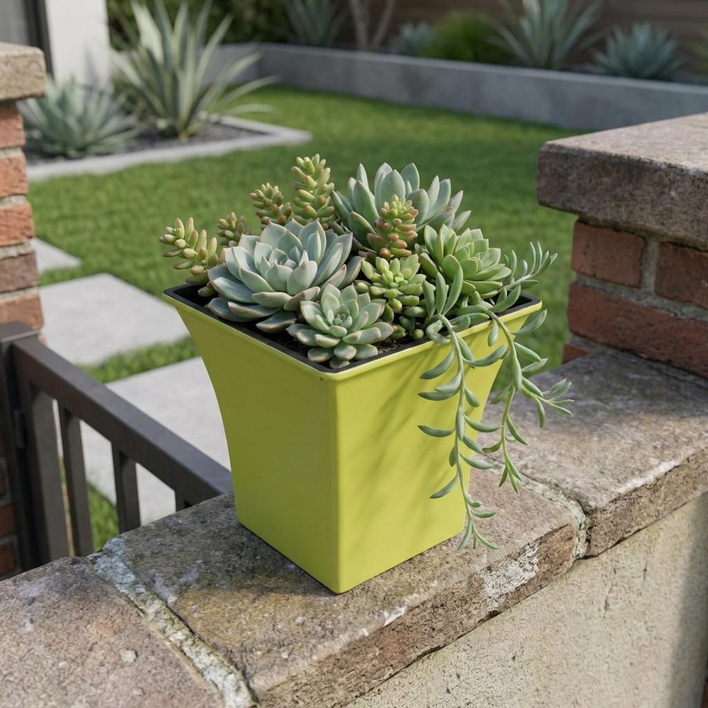 5" Yellow Recycled Plastic Indoor Outdoor Square Pot Planter