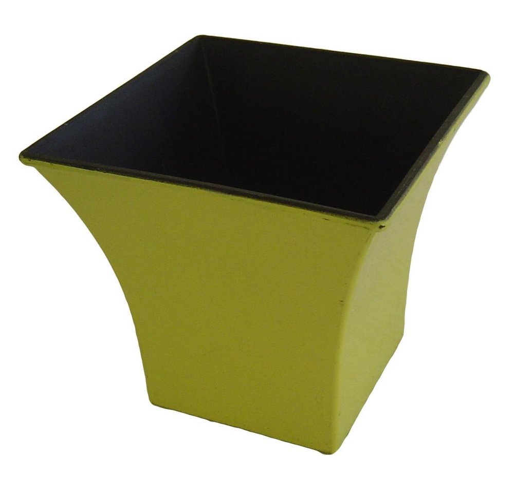 5" Yellow Recycled Plastic Indoor Outdoor Square Pot Planter. Outdoor planter isolated on a plain white background, showing a yellow plastic surface.