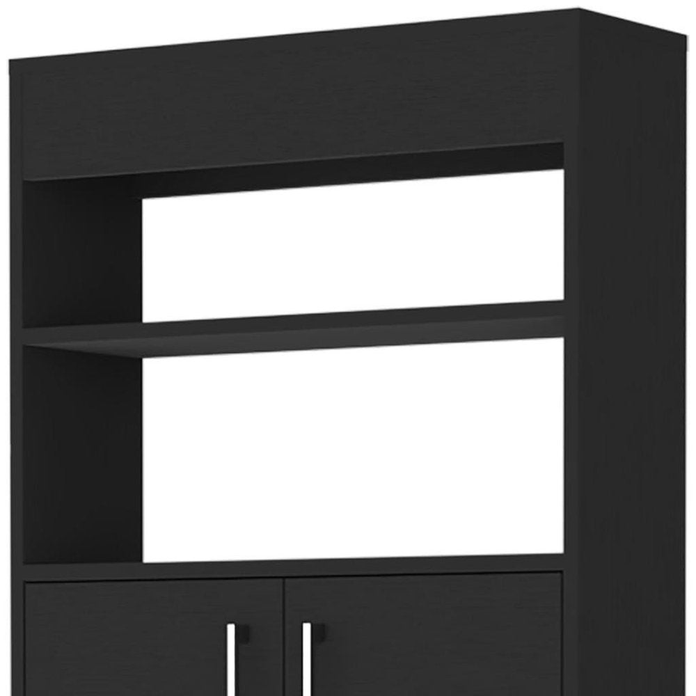 25" Black Wood Freestanding Single Door Bathroom Vanity. Bathroom vanity isolated on a plain white background, showing a black wood surface.